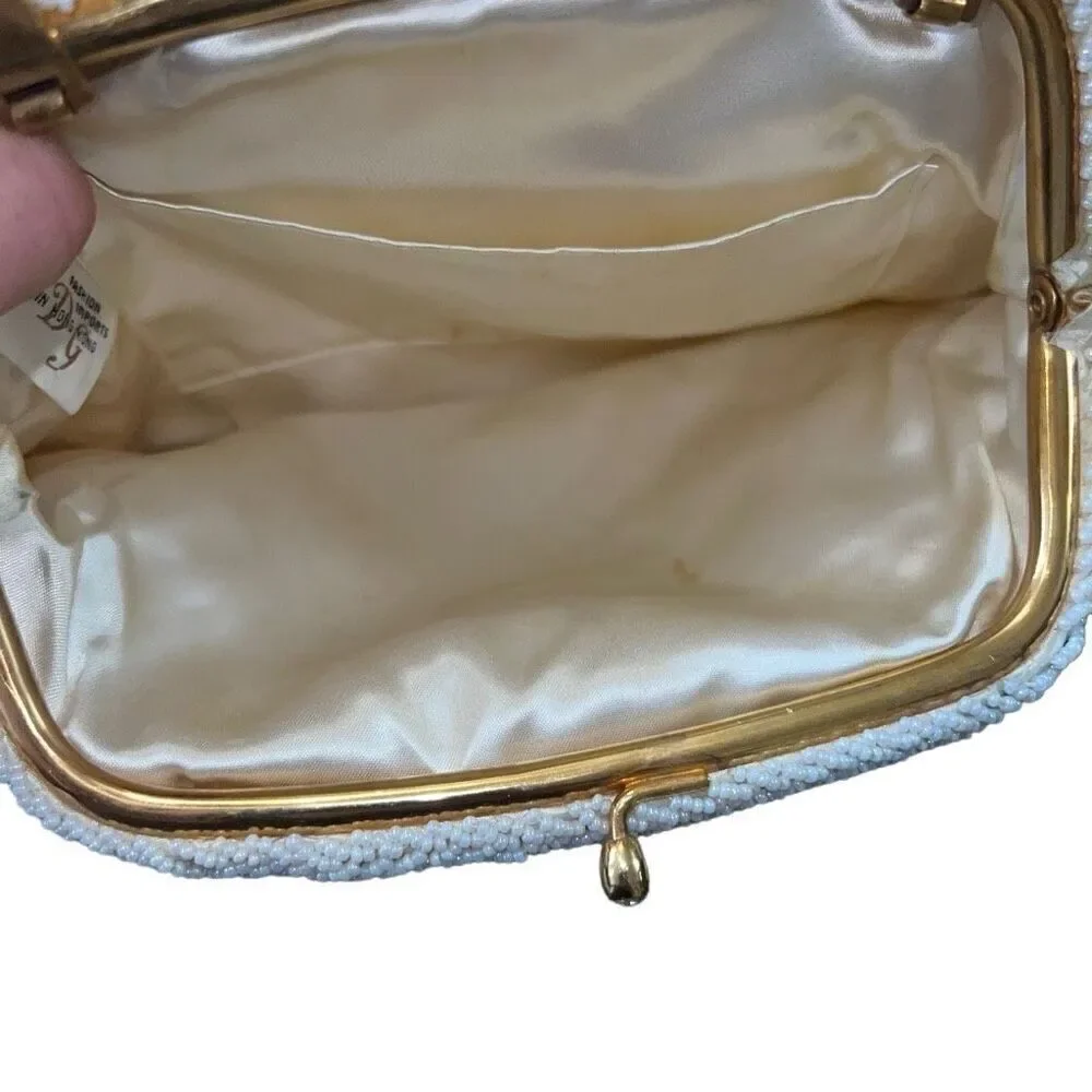 Antique Intricately Beaded Ivory Evening Clutch